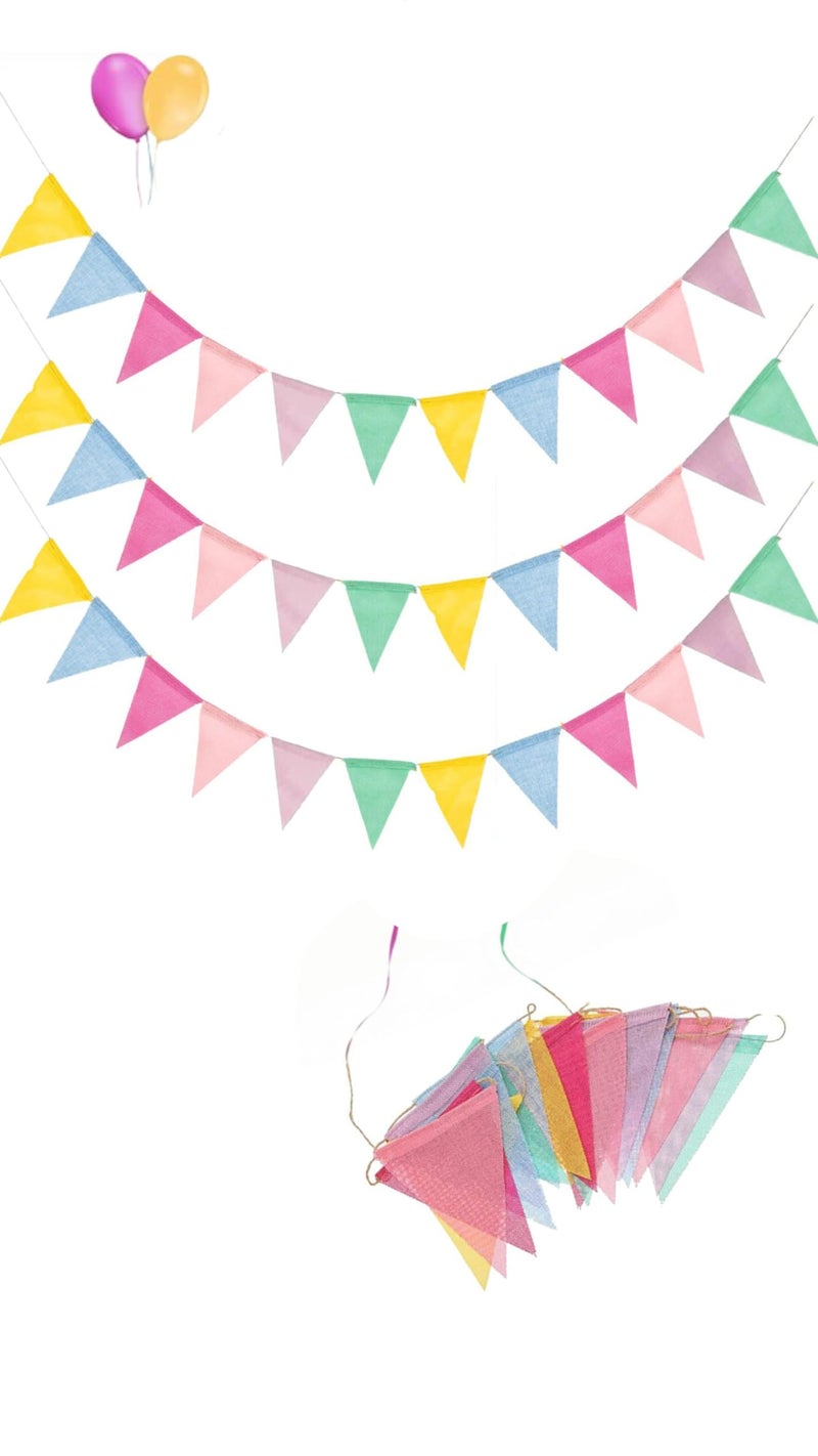 MANGO Multicolor 68ft Waterproof Bunting Banner  60 Flags for Wedding Birthday Home Festival Decoration  Outdoor Triangle Flags in Imitated Linen Burlap Style - Image 1