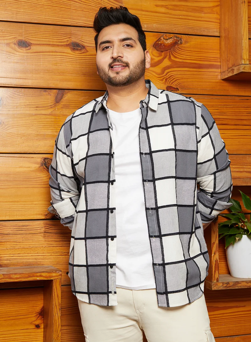 Instafab Plus Instafab Plus Men's Smoke Grey Outlined-Buffalo Regular Shirt For Casual Wear | Spread Collar | Long Cuffed Sleeves | Button Closure | Plus Size Shirt Crafted With Comfort Fit For Everyday Wear