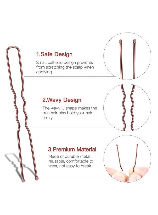 IKOCO Hair Pins for Buns, IKOCO 2.4 inch U Shaped Hair Pins Brown Hair Bun Pins for Women Girls with Storage Box - Image 4