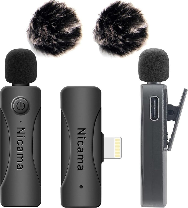 Nicama AS12 Wireless lavalier Microphone with 2 transmitters and 1 Receiver for iPhone 6 7 8 9 10 11 12 13 14 iPad Recording, Podcast, Vlog, Live Stream, YouTube Facebook, TikTok (2TX +RX) - Image 1