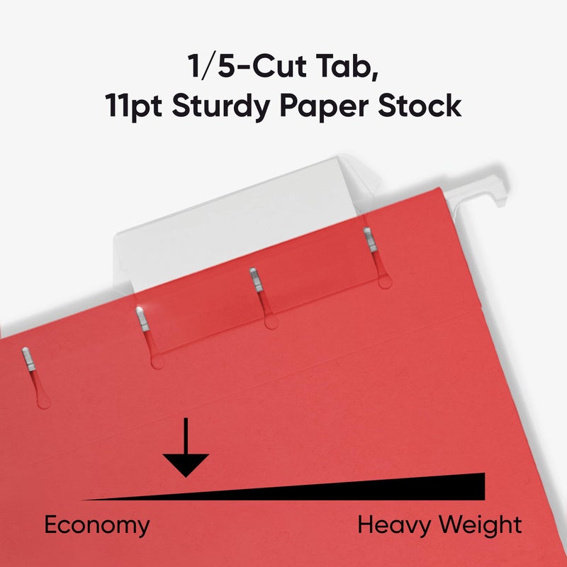 Smead Standard Hanging File Folders, 25 Count, Red, 1/5-Cut Adjustable Tabs, Letter Size (64067) - Image 4