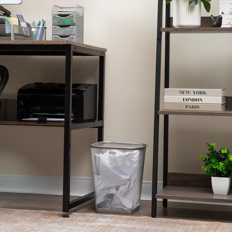 Mind Reader Mesh Trash Can, Square Wastebasket for Office or Home, 5 Gallon Capacity, Metal Mesh, Set of 2, Silver - Image 2