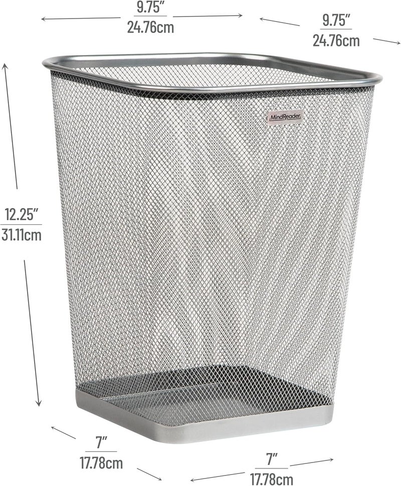 Mind Reader Mesh Trash Can, Square Wastebasket for Office or Home, 5 Gallon Capacity, Metal Mesh, Set of 2, Silver - Image 3