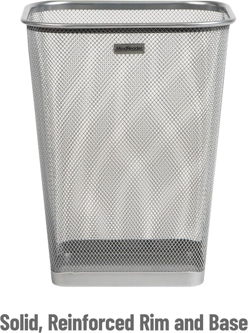 Mind Reader Mesh Trash Can, Square Wastebasket for Office or Home, 5 Gallon Capacity, Metal Mesh, Set of 2, Silver - Image 4