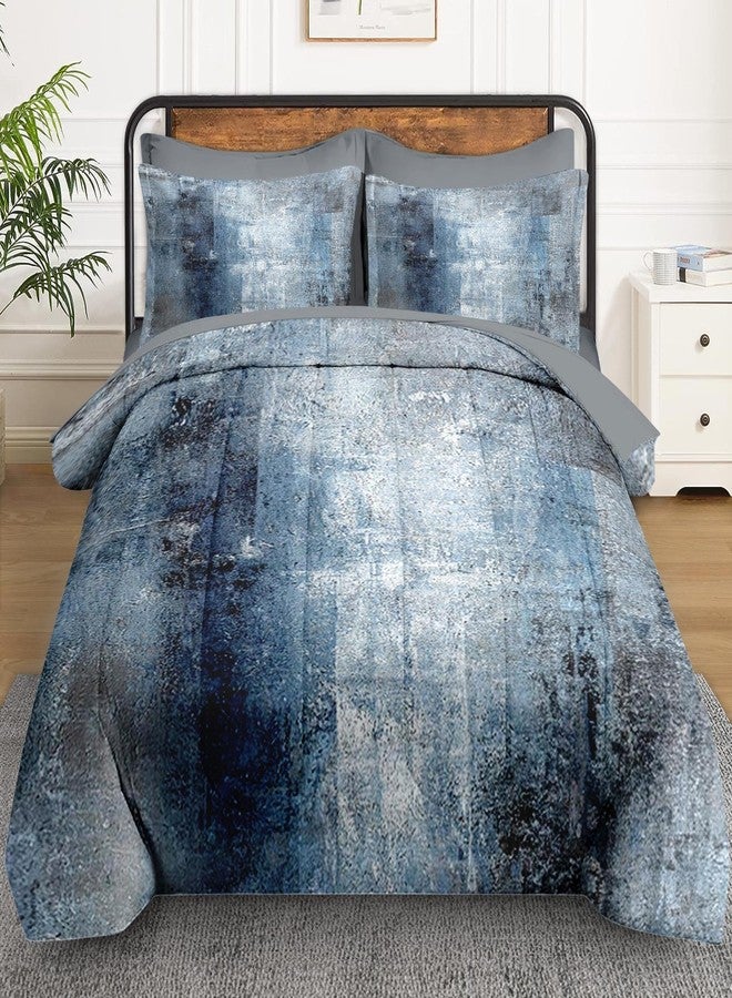WeCozy 7 Pcs Full Size Comforter Set with 2 Pillowcases & 2 Shams, Blue Grey Painting Bedding Set for Kids and Adults, Contemporary Abstract White Bed in a Bag with Flat Sheet and Fitted Sheet - Image 2
