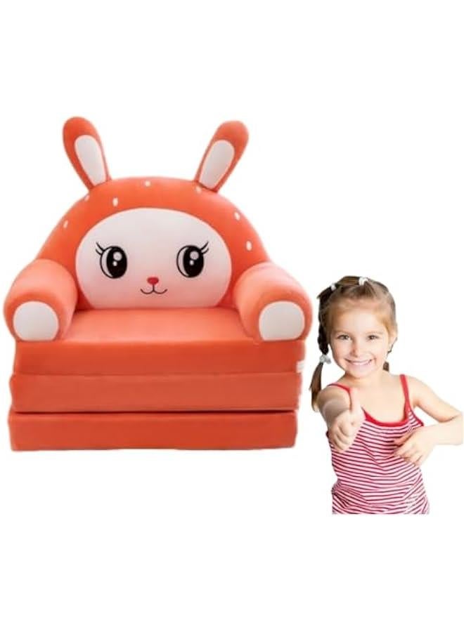 MIXDE Kids Couch Fold Out, Foldable Princess Chair for Toddlers 1-3, Sofa Bed for Kids Folding Toddler Bed Lounger Chair for Bedroom, Toddler Couch Bed for Boys Girl (Orange Rabbit)  - Image 1