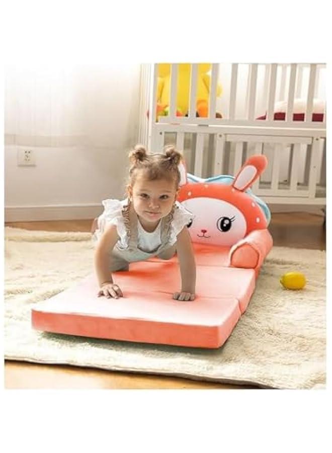 MIXDE Kids Couch Fold Out, Foldable Princess Chair for Toddlers 1-3, Sofa Bed for Kids Folding Toddler Bed Lounger Chair for Bedroom, Toddler Couch Bed for Boys Girl (Orange Rabbit)  - Image 2