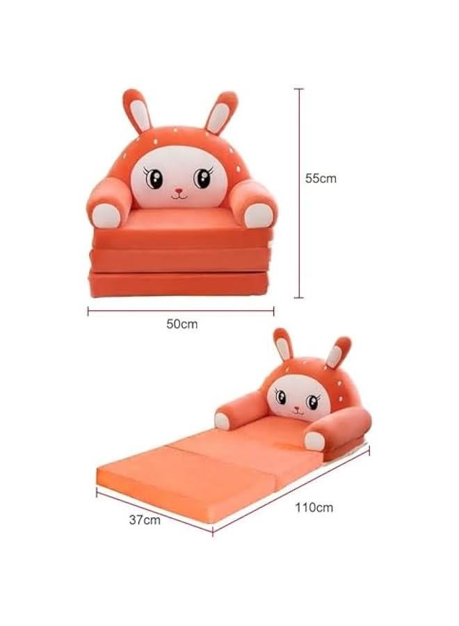 MIXDE Kids Couch Fold Out, Foldable Princess Chair for Toddlers 1-3, Sofa Bed for Kids Folding Toddler Bed Lounger Chair for Bedroom, Toddler Couch Bed for Boys Girl (Orange Rabbit)  - Image 3