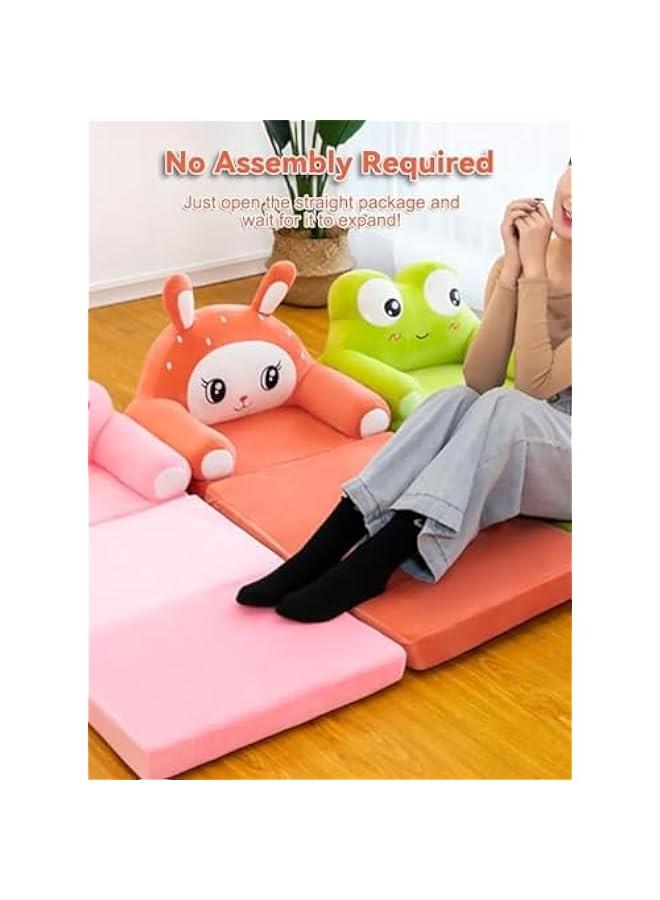 MIXDE Kids Couch Fold Out, Foldable Princess Chair for Toddlers 1-3, Sofa Bed for Kids Folding Toddler Bed Lounger Chair for Bedroom, Toddler Couch Bed for Boys Girl (Orange Rabbit)  - Image 5