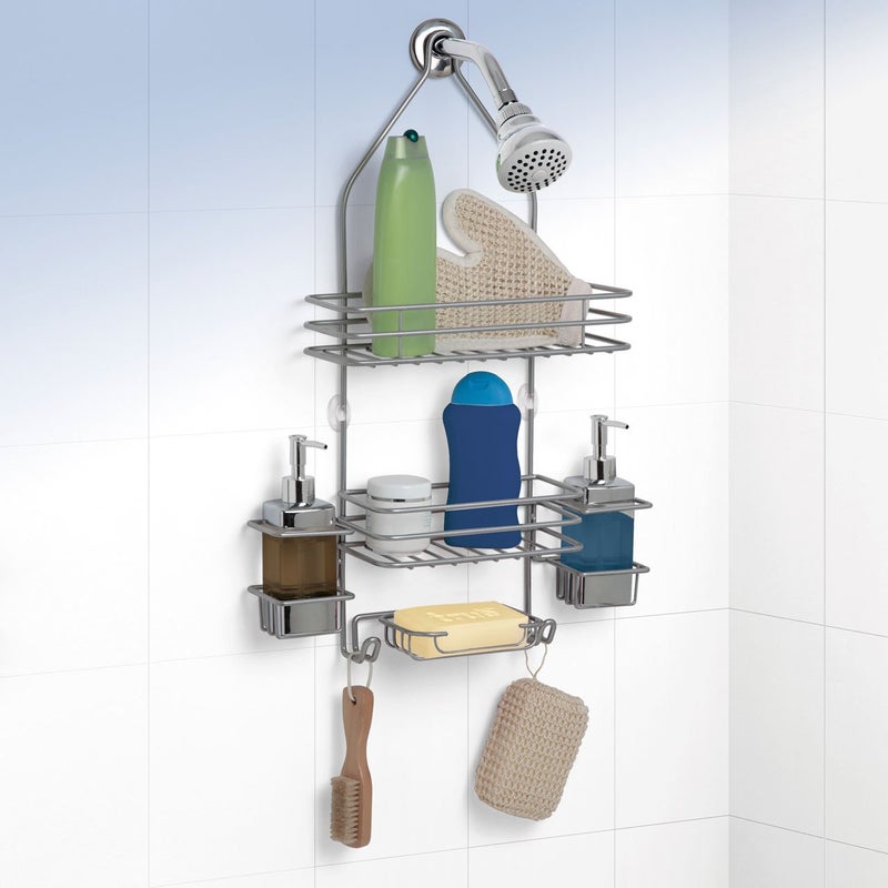 Rayen 2073 Shower Caddy With Soap Dispenser, For Standard Showers, 2 Shelves, Metal, Silver (Made in Spain) - Image 2