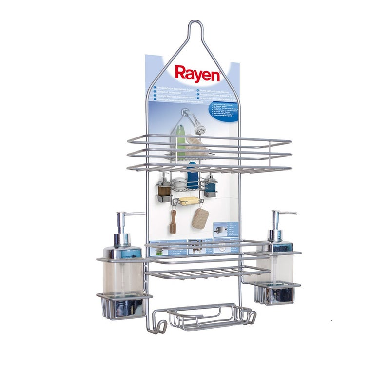 Rayen 2073 Shower Caddy With Soap Dispenser, For Standard Showers, 2 Shelves, Metal, Silver (Made in Spain) - Image 3