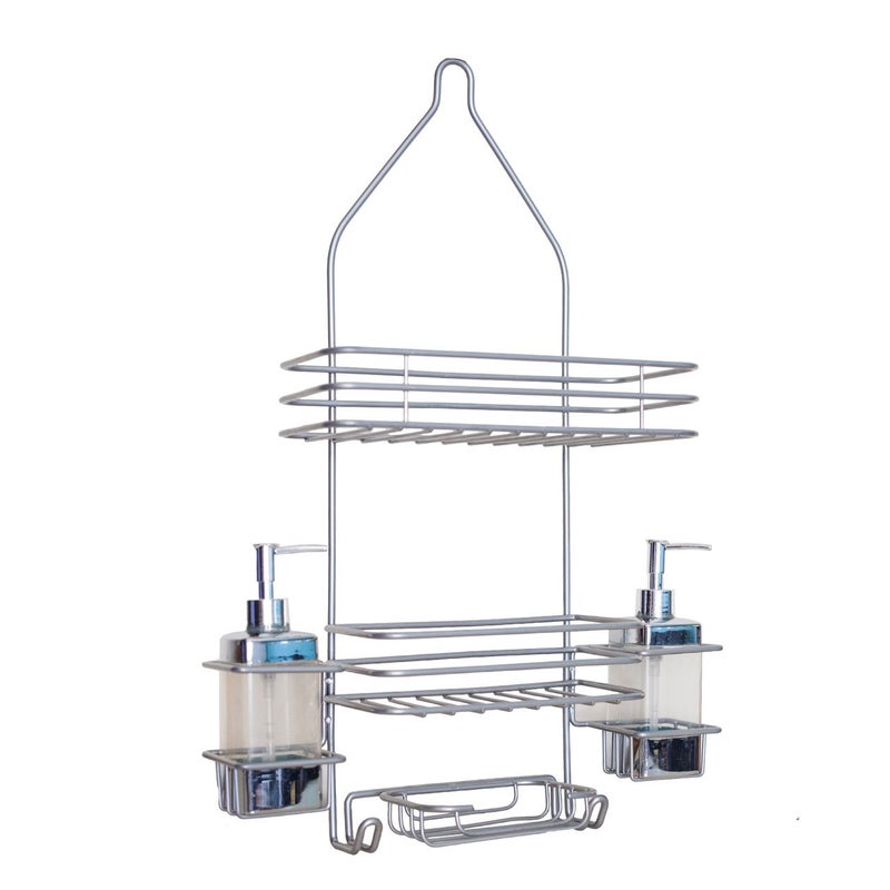 Rayen 2073 Shower Caddy With Soap Dispenser, For Standard Showers, 2 Shelves, Metal, Silver (Made in Spain) - Image 1