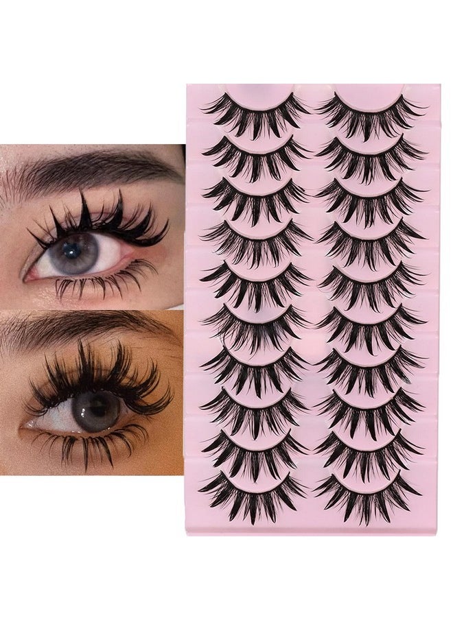 DSLONG - 10 Pairs Manga Lashes Wet Look Lashes Effect Cat Eye Lashes Extension Fluffy Spiky Mink Lashes Japanese Cosplay Styles Anime Fake Eyelashes Reusable - Image 1