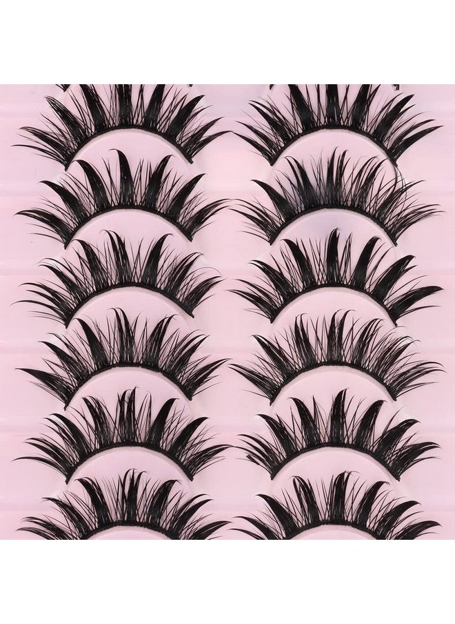 DSLONG - 10 Pairs Manga Lashes Wet Look Lashes Effect Cat Eye Lashes Extension Fluffy Spiky Mink Lashes Japanese Cosplay Styles Anime Fake Eyelashes Reusable - Image 1