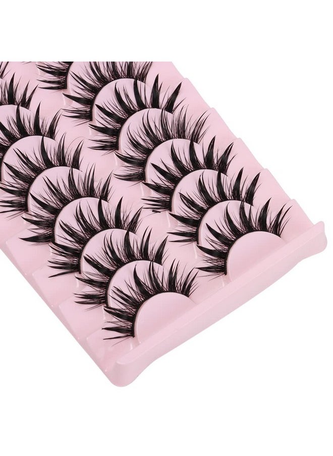 DSLONG - 10 Pairs Manga Lashes Wet Look Lashes Effect Cat Eye Lashes Extension Fluffy Spiky Mink Lashes Japanese Cosplay Styles Anime Fake Eyelashes Reusable - Image 1