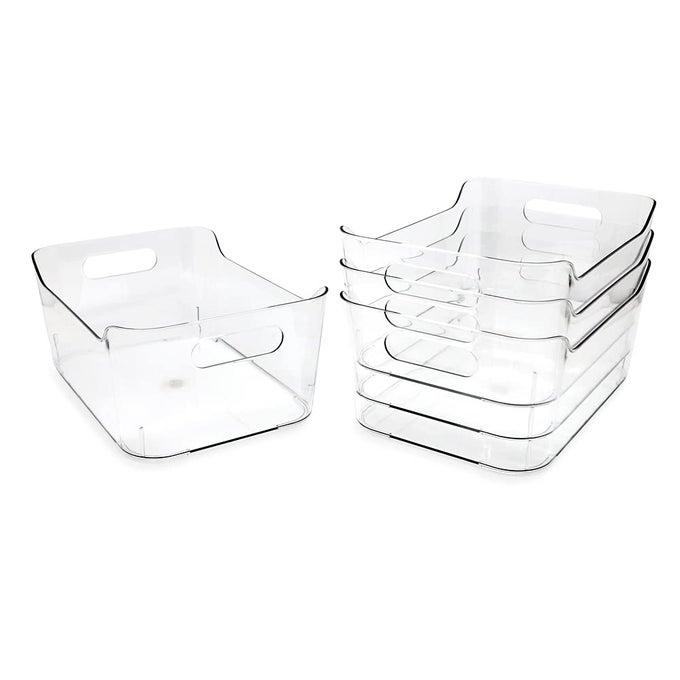 4PACK SMALL CLEAR STORAGE BINS 94 X 67 X 41 WHANDLES PLASTIC BOX SET HOME OFFICE FRIDGE FREEZER KITCHEN PANTRY ORGANIZATION CONTAINER BPAFREEFOOD SAFE SMALL 4PACK