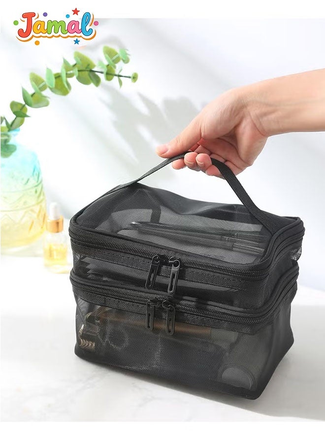 Jamal 3-Piece Clear Makeup Bags Set – Travel Toiletry Bags, Carry-On Cosmetic Organizer (Black) - Image 3