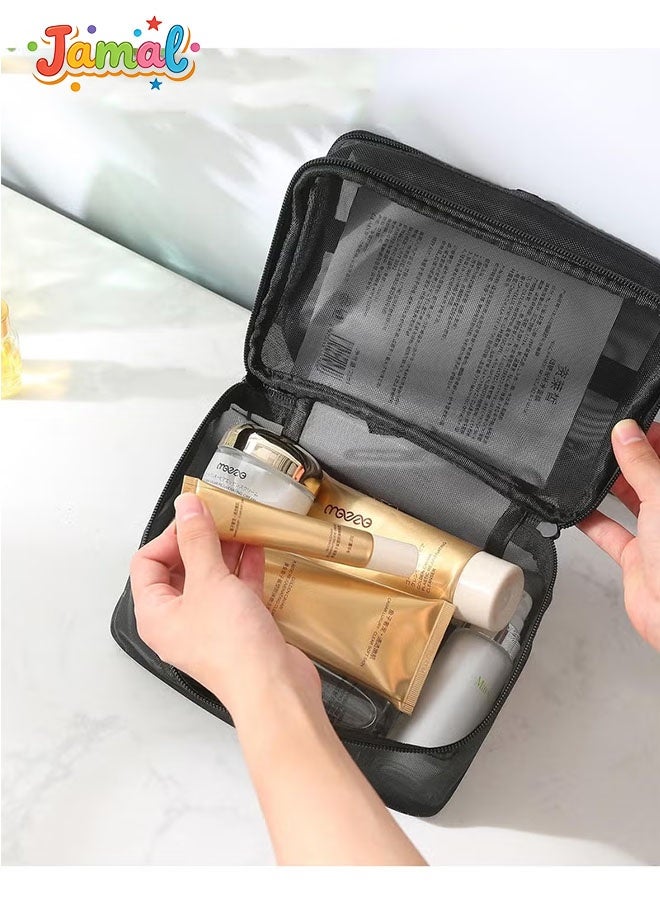 Jamal 3-Piece Clear Makeup Bags Set – Travel Toiletry Bags, Carry-On Cosmetic Organizer (Black) - Image 5