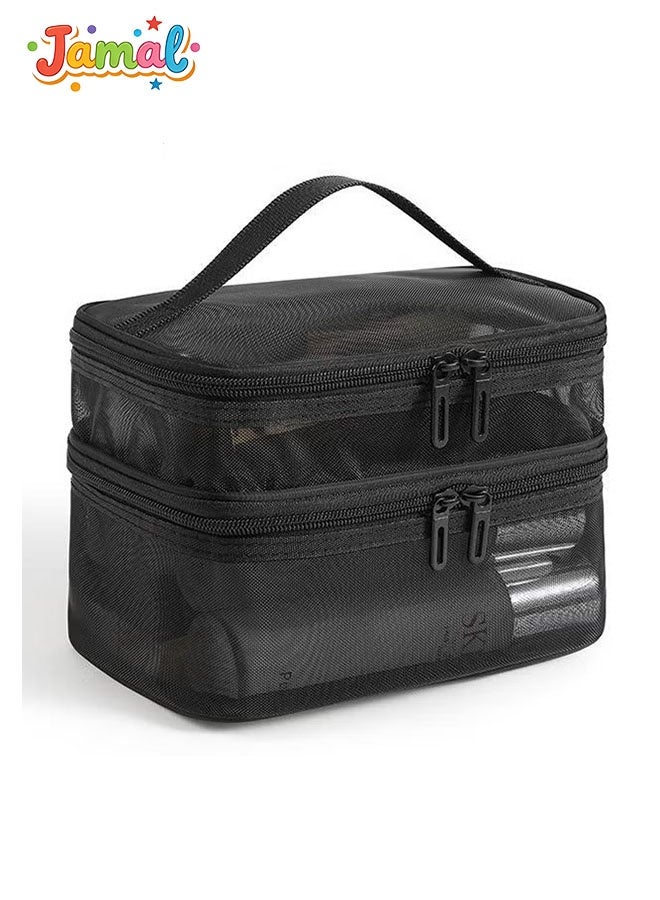Jamal 3-Piece Clear Makeup Bags Set – Travel Toiletry Bags, Carry-On Cosmetic Organizer (Black) - Image 1