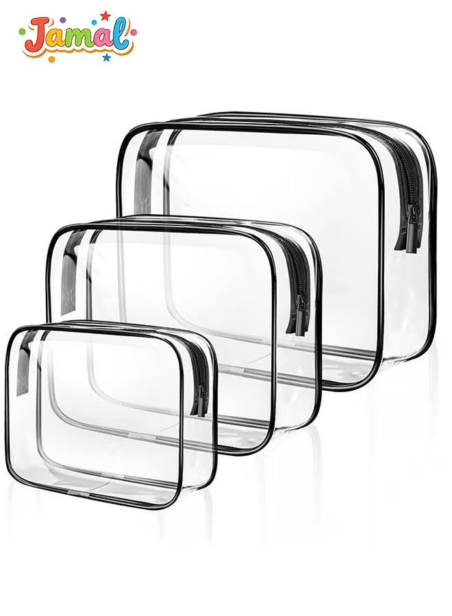 Jamal 3-Piece Clear Makeup Bags Set – Travel Toiletry Bags, Carry-On Cosmetic Organizer (Black) - Image 1