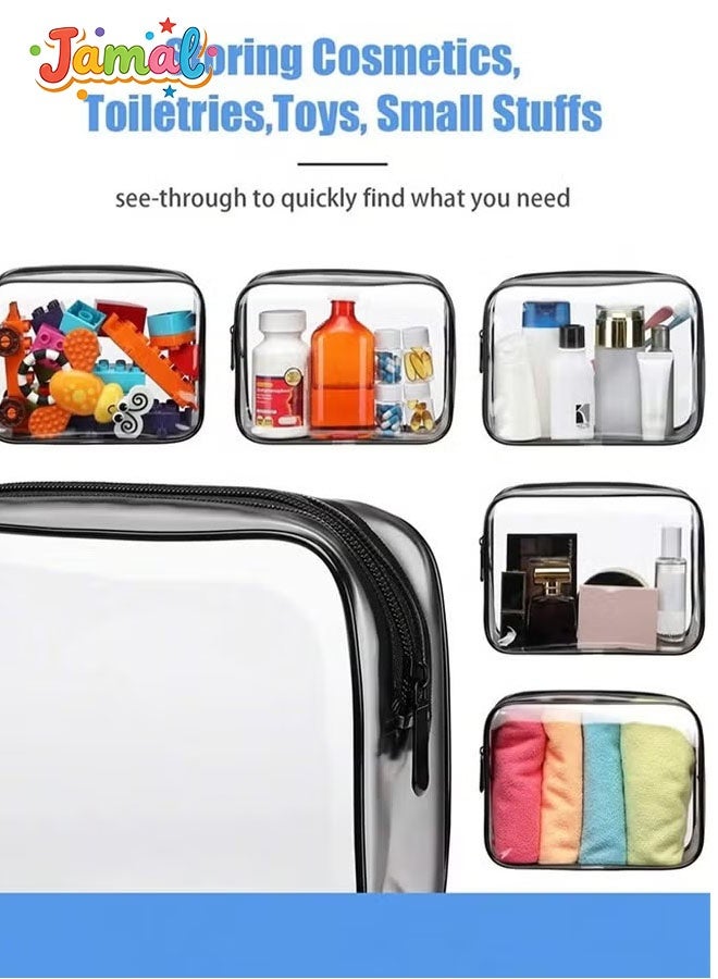 Jamal 3-Piece Clear Makeup Bags Set – Travel Toiletry Bags, Carry-On Cosmetic Organizer (Black) - Image 5