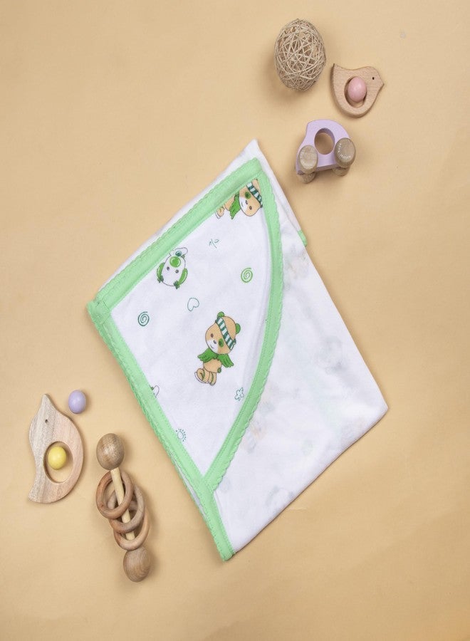 Tinycare Cotton Bath Hooded Towel for New Born, Extra Soft Terry Fabric Printed Towel for Kids/Toddler/Infants 72 x 72cm, Quick Absorbent, Reusable Napkins Bathing Towels (Green- 1P) 0-12 Months - Image 2