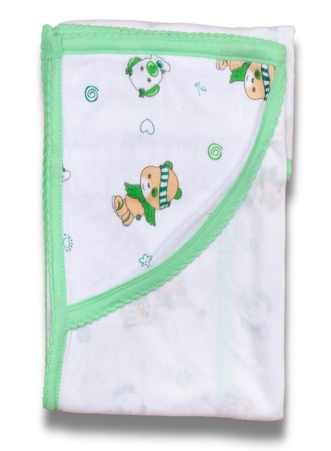 Tinycare Cotton Bath Hooded Towel for New Born, Extra Soft Terry Fabric Printed Towel for Kids/Toddler/Infants 72 x 72cm, Quick Absorbent, Reusable Napkins Bathing Towels (Green- 1P) 0-12 Months - Image 1