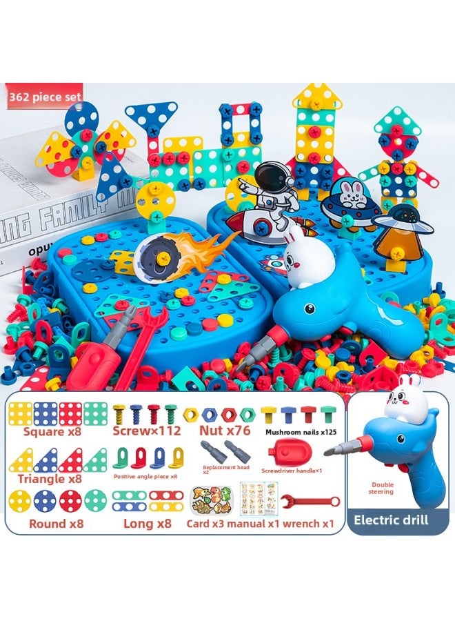 Children's Puzzle Disassembly Tool Box Screw Assembly Toy Boy Electric Drill Baby Hands-on Assembly 3 Years Old 6-Color:DIY Screw Disassembly And Assembly Screw Box Space Astronaut Theme-362-piece Set  - Image 1