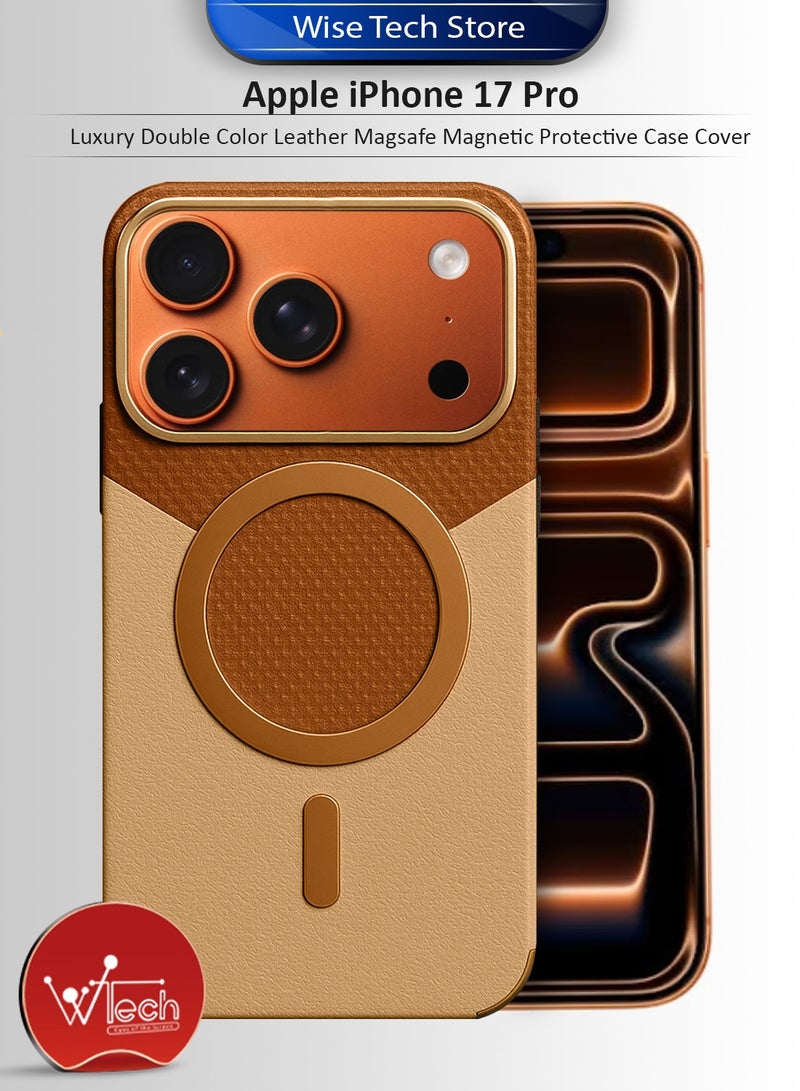 دبليو تيك غطاء حماية فخم من الجلد مزدوج اللون بحركة مغناطيسية Magsafe لهاتف آبل آيفون 17 برو 5G 2025 (MCMPMN) - بني/ذهبي - Image 1