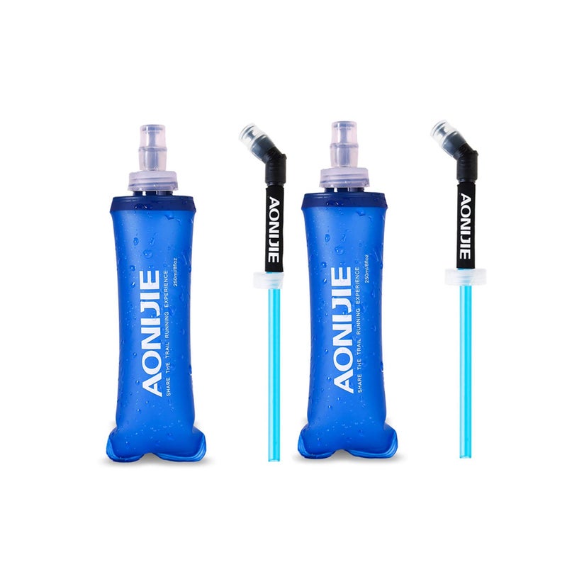 AONIJIE TPU Soft Folding Water Bottles Collapsible Flask for Hydration Pack for Running Hiking Cycling Climbing Pack of 2 (250ml with Straw -Pack of 2) - Image 1