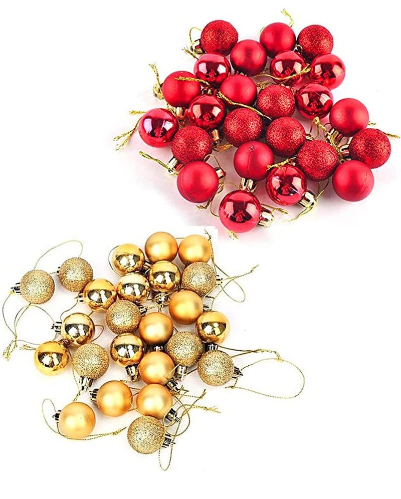 VRB Dec™ 24 Pcs Christmas Balls Ornaments Shatterproof Gold Xmas Trees Parties Decorations Balls for Holiday Wedding Party Decoration,with Hanging Hole (Golden & Red Mix 4 Cm) - Image 1