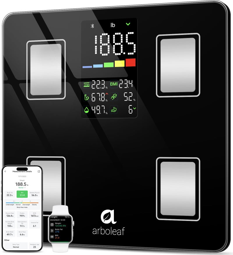 Arboleaf Smart Scale with BMI, Body Fat, Muscle Mass, Digital Bathroom Scale for Body Weight, 14 Body Composition Metrics, Large LED Display, Accurate Weighing Machine, App Sync, 400lbs, 11" - Image 1