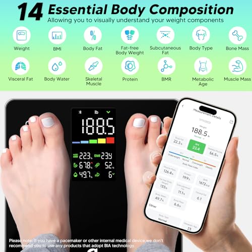 Arboleaf Smart Scale with BMI, Body Fat, Muscle Mass, Digital Bathroom Scale for Body Weight, 14 Body Composition Metrics, Large LED Display, Accurate Weighing Machine, App Sync, 400lbs, 11" - Image 3