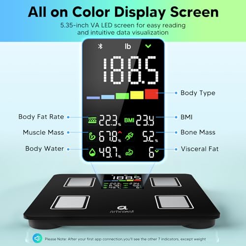 Arboleaf Smart Scale with BMI, Body Fat, Muscle Mass, Digital Bathroom Scale for Body Weight, 14 Body Composition Metrics, Large LED Display, Accurate Weighing Machine, App Sync, 400lbs, 11" - Image 2