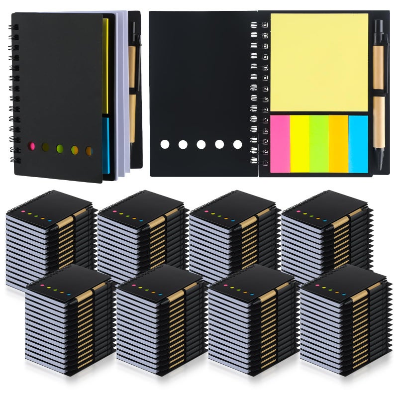 Qilery 100 Pack Lined Spiral Notebook Small Notepad and Pen Set Steno Pads Lined Notepad Black Pocket Notebook for Business Office School Supplies - Image 1