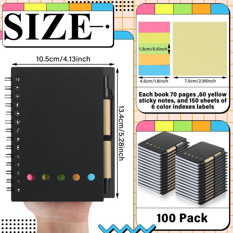 Qilery 100 Pack Lined Spiral Notebook Small Notepad and Pen Set Steno Pads Lined Notepad Black Pocket Notebook for Business Office School Supplies - Image 2