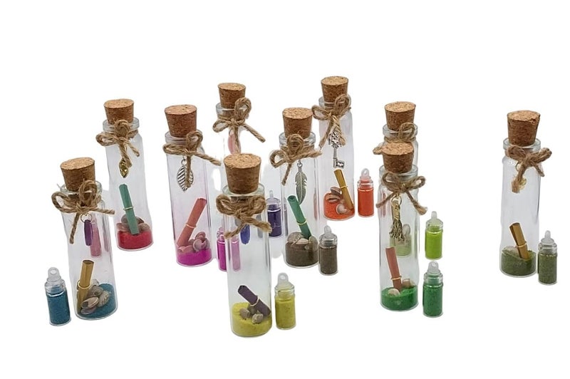 TEJ GIFTS Message Bottles for Your Loved One Sea Themed Token of Love Valentines Anniversary Birthday Gift Capsule Message Bottle Wooden Tissue Cork Closure Message Multicolor Pack Of 5 - Image 1