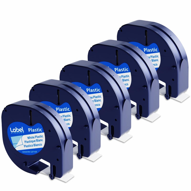 Label KINGDOM Compatible with Dymo LetraTag Label Maker Refills 91331 Plastic White Tape 12mm x 4m 12 x 13 for Labeler Letra Tag 200B LT 100T 100H Plus 5Pack Label KINGDOM Cartridges - Image 2