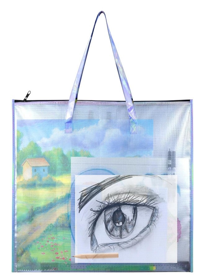 BUSOHA Large Clear Mesh Vinyl Bag with Handle and Zipper/Waterproof Art Storage Bag for Artworks, Charts and Teaching Material Multipurpose -19 x 25 Inch - Image 1