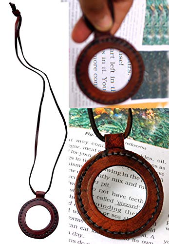 Nautical Vintage Leather Strap Necklace Magnifying Glass Magnifier Pendant