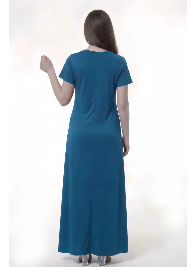 Al Bent Al Sharqieh Petrol Blue With Grey Print Women Printed cotton dress - Home Wear for Women | Best Price UAE