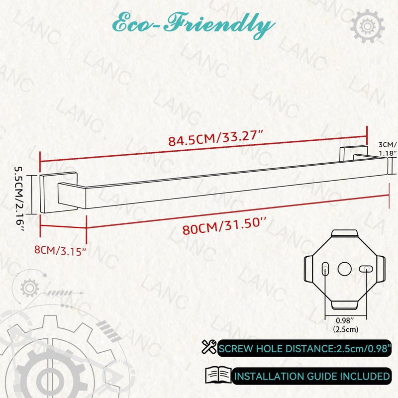 LANC 32-Inche Long Towel Bars for Bathroom Wall Mounted Polished Chrome Bath Towel Racks Stainless Steel Silver Towel Rails for Kitchen Square Towel Holder Total-33.5” Towel Hanger, A8804CP-8P1 - Image 2