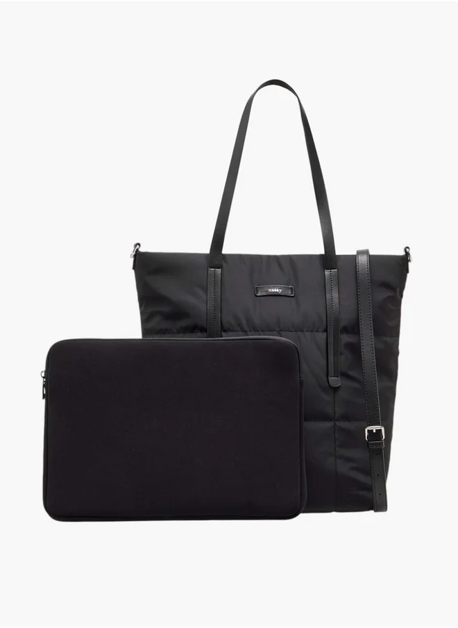 ميسي Women's Solid Tote Bag with Detachable Strap and Laptop Sleeve