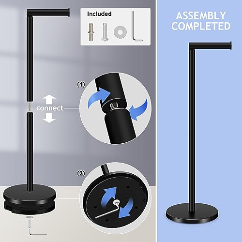 TACGEA Toilet Paper Holder Stand, Bathroom Toilet Paper Roll Holder Stainless Steel Free Standing, Storage for 4 Rolls of Paper, Matte Black - Image 4