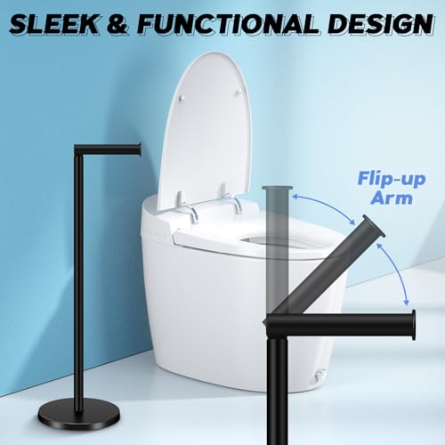 TACGEA Toilet Paper Holder Stand, Bathroom Toilet Paper Roll Holder Stainless Steel Free Standing, Storage for 4 Rolls of Paper, Matte Black - Image 3