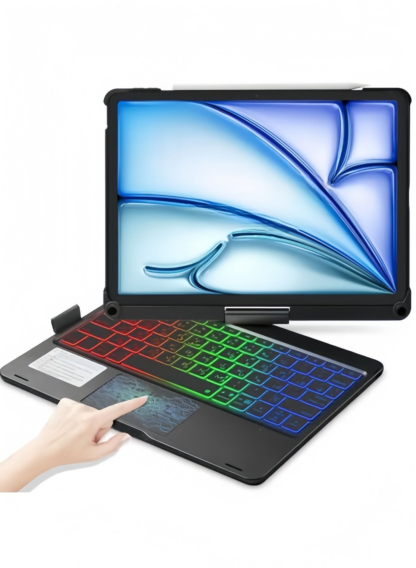 Rock Pow 【Arabic English】Keyboard Case for iPad Air 11 inch M4/M3/M2 (2026/2025/2024) & iPad Air 5th/4th 10.9 inch (2022/2020) & iPad Pro 11 inch (1st/2nd/3rd/4th Gen) (2022-2018) with Keyboard Smart Multi-Touch Trackpad,360° Rotatable,11-Colors Backlit Wireless Keyboard Case for 11" iPad Air 6th/7th/8th,10.9" iPad Air 4th/5th Gen and iPad Pro 11" (1st/2nd/3rd/4th), Black
