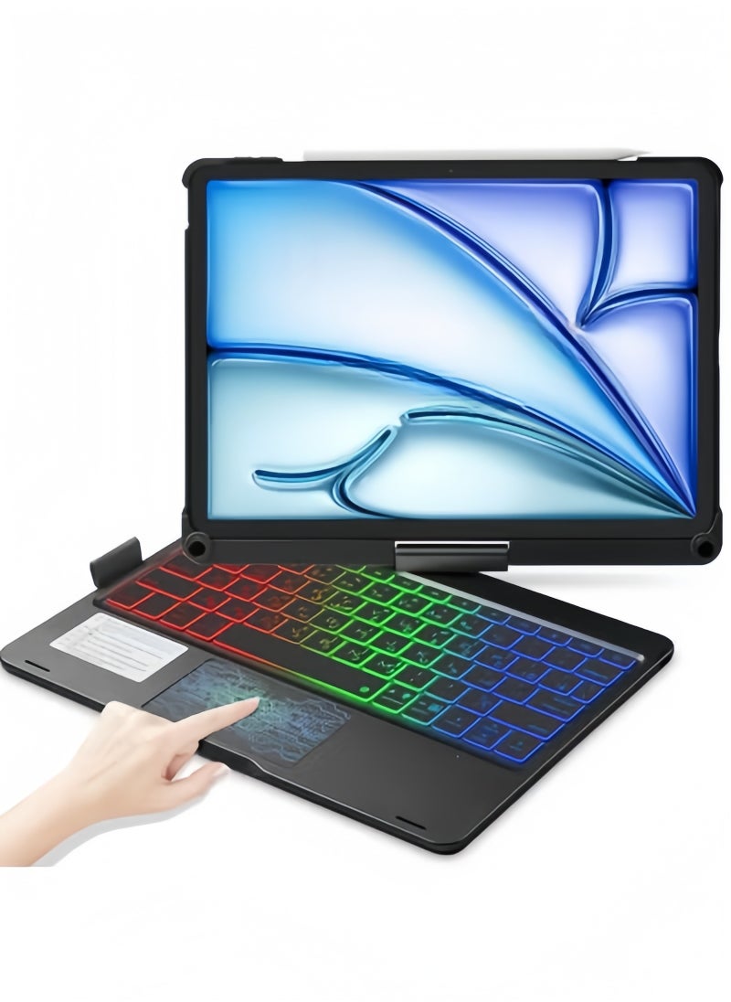 Rock Pow - Magic TrackPad Keyboard for iPad Air 11 inch(M3/M2) 2025/2024,iPad Air 5th 10.9 Inch (2022)/Air 4th 10.9 Inch (2020) iPad Pro 11 inch (2022/2021/2020/2018) with Keyboard Smart Wireless Keyboard Case fit for Air 11 inch/10.9inch/Pro 11inch (2018-2023 Version) Arabic and English - Image 1