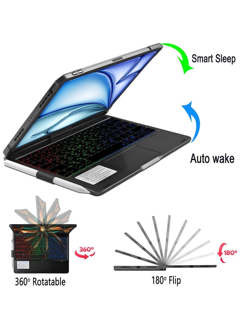 Rock Pow - Magic TrackPad Keyboard for iPad Air 11 inch(M3/M2) 2025/2024,iPad Air 5th 10.9 Inch (2022)/Air 4th 10.9 Inch (2020) iPad Pro 11 inch (2022/2021/2020/2018) with Keyboard Smart Wireless Keyboard Case fit for Air 11 inch/10.9inch/Pro 11inch (2018-2023 Version) Arabic and English - Image 1