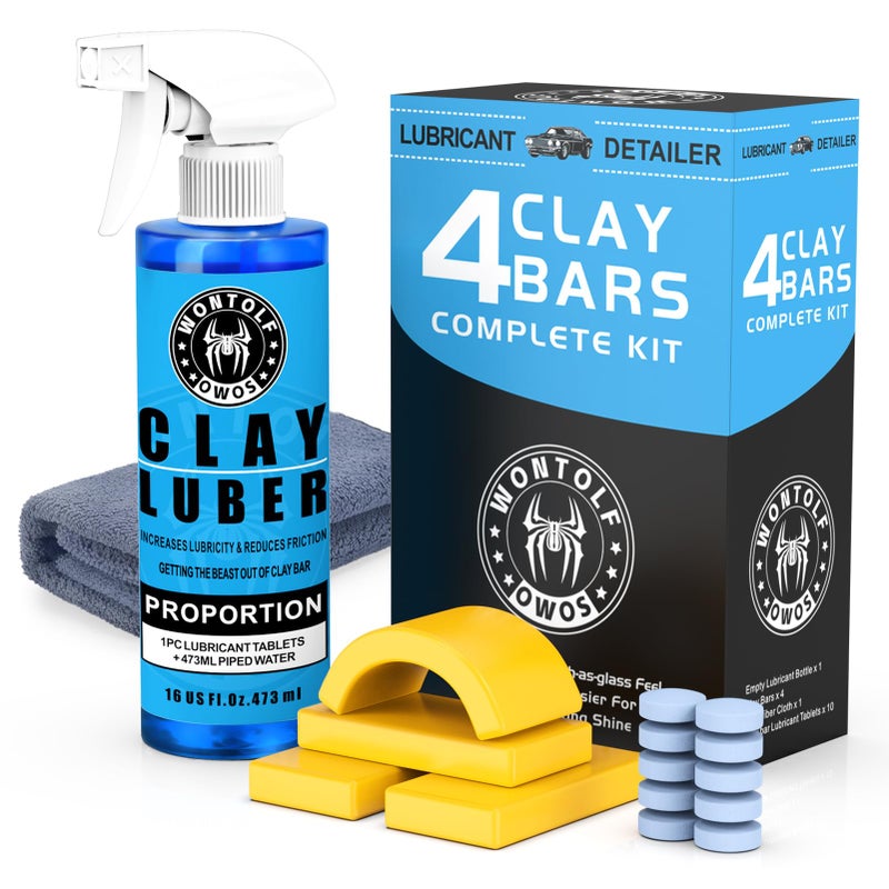 Wontolf Clay Bar Kit, Complete Clay Bars Auto Detailing Clay Luber Lubricant Car Wash Kit, Premium Grade 4 Clay Bars, Lubricant Tablets 10 Pack, Car Detailing Kit for Detailing Cleaning - Image 1
