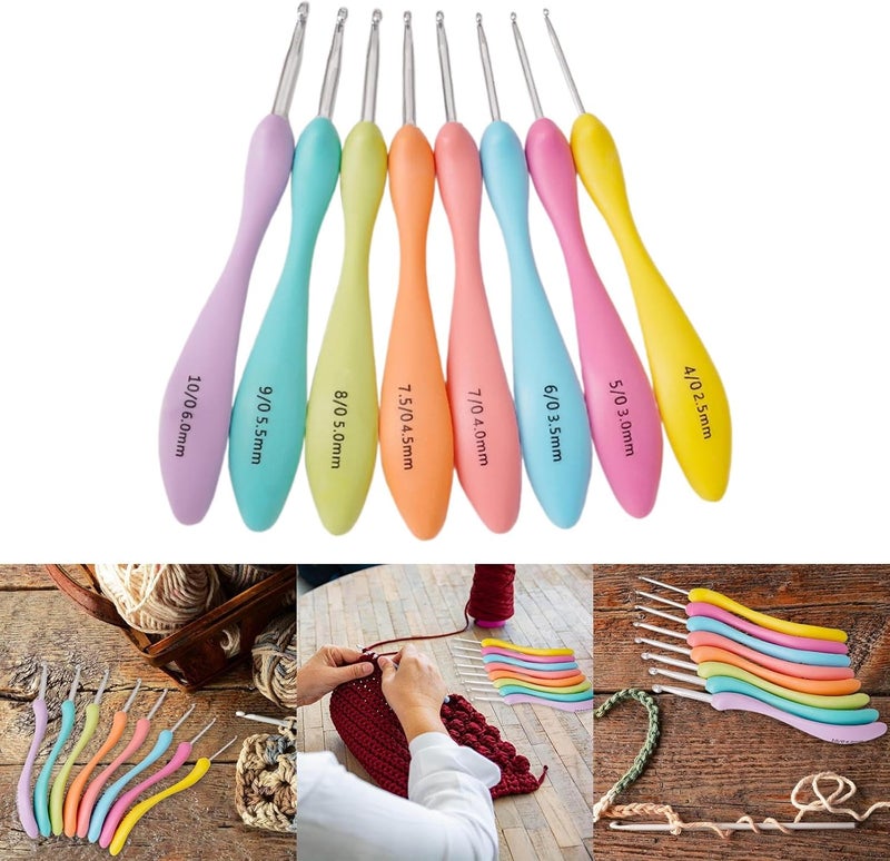 YWLUUOO 8Pcs Ergonomic Crochet Hooks for Beginner Experienced Hobbyist, 2.5mm-6mm Ergonomic Crochet Needle for Sweater Scarf Hat Crafting Needle - Image 2